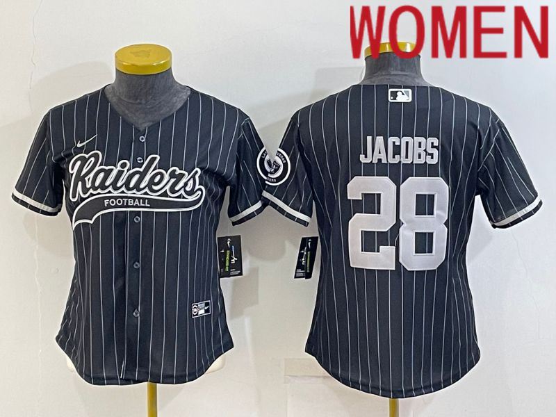 Women Oakland Raiders 28 Jacobs Black stripe 2022 Nike Co branded NFL Jerseys